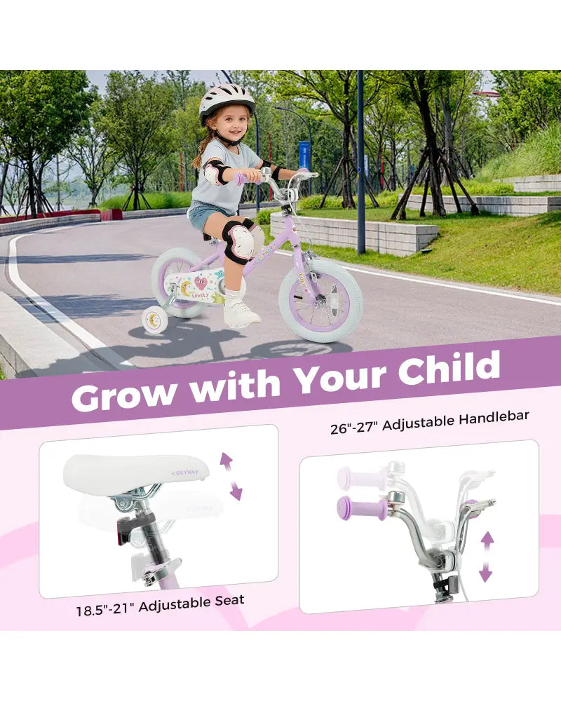 12 Inch Kids Bike Adjustable for 3-8 Years Old Children Purple - Stars & Moon - Purple - Kids Bike