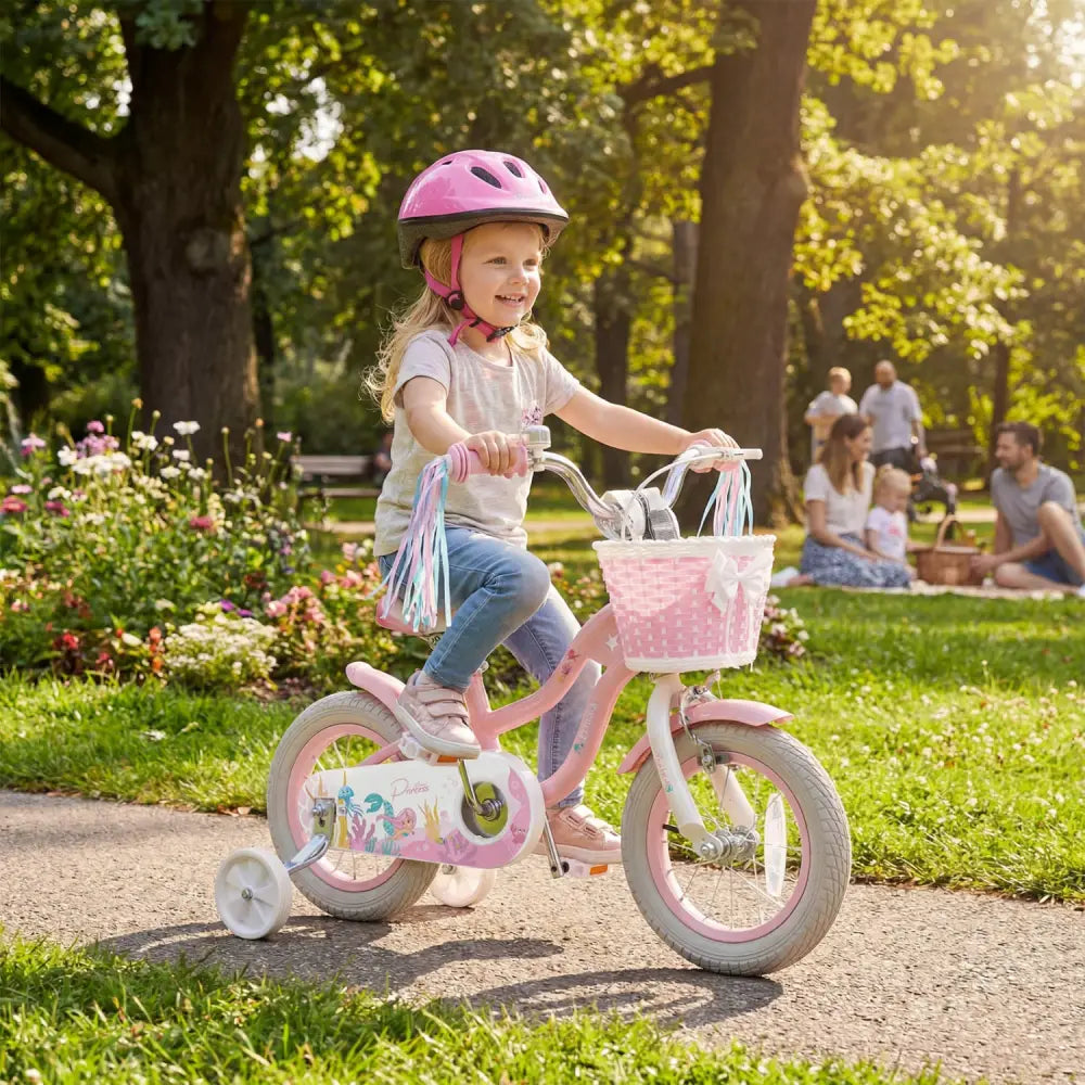 12 Inch Kids Bike Adjustable with Basket and Streamers for Girls Aged 3-4 Years Old Pink - Pink - Kids Bike