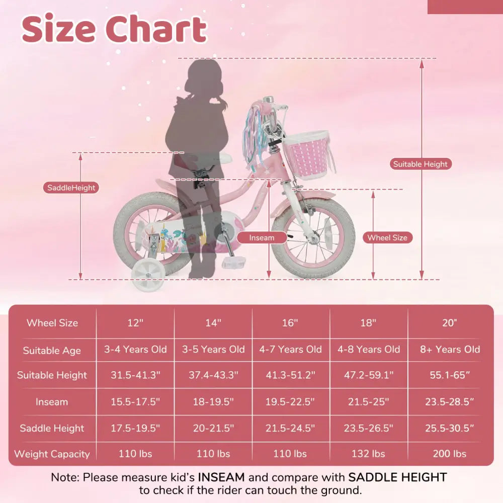 12 Inch Kids Bike Adjustable with Basket and Streamers for Girls Aged 3-4 Years Old Pink - Pink - Kids Bike