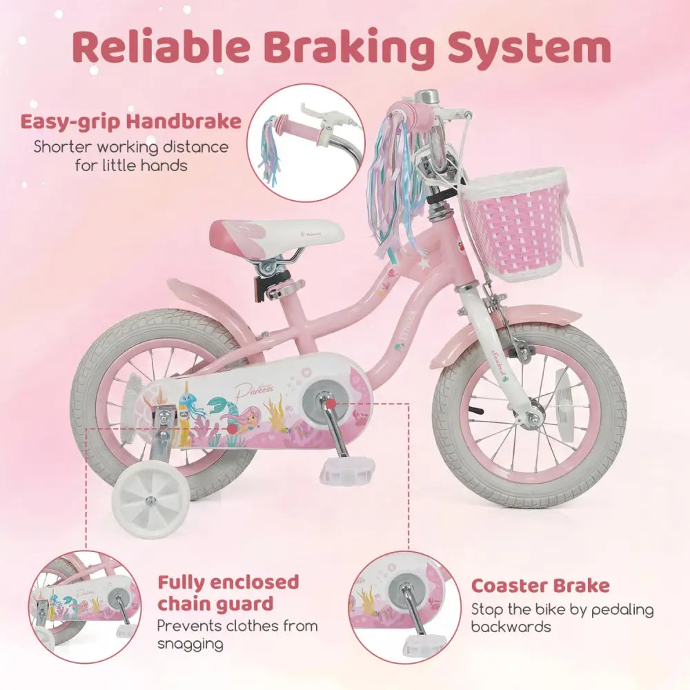 12 Inch Kids Bike Adjustable with Basket and Streamers for Girls Aged 3-4 Years Old Pink - Pink - Kids Bike
