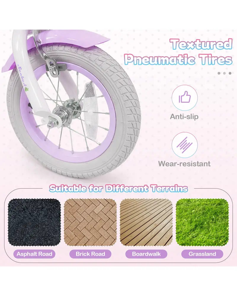 12 Inch Kids Bike Adjustable with Basket and Streamers Purple - Princess of the Sea Theme - Purple - Kids Bike