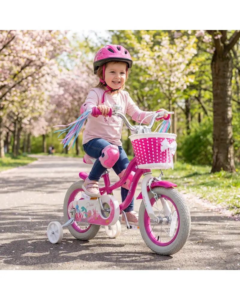 12-Inch Kids Bike Adjustable with Basket and Streamers Rose Red - Princess of the Sea Theme - Rose Red - Kids Bike