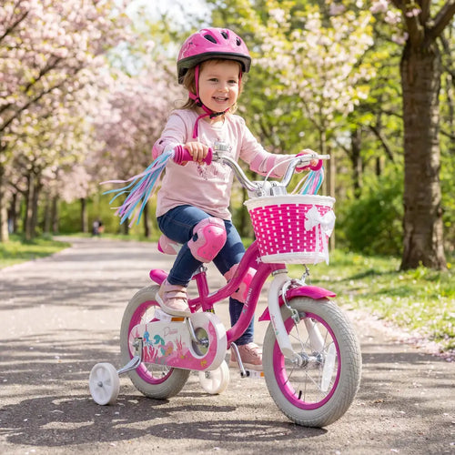 12-Inch Kids Bike Adjustable with Basket and Streamers Rose Red - Princess of the Sea Theme - Rose Red - Kids Bike