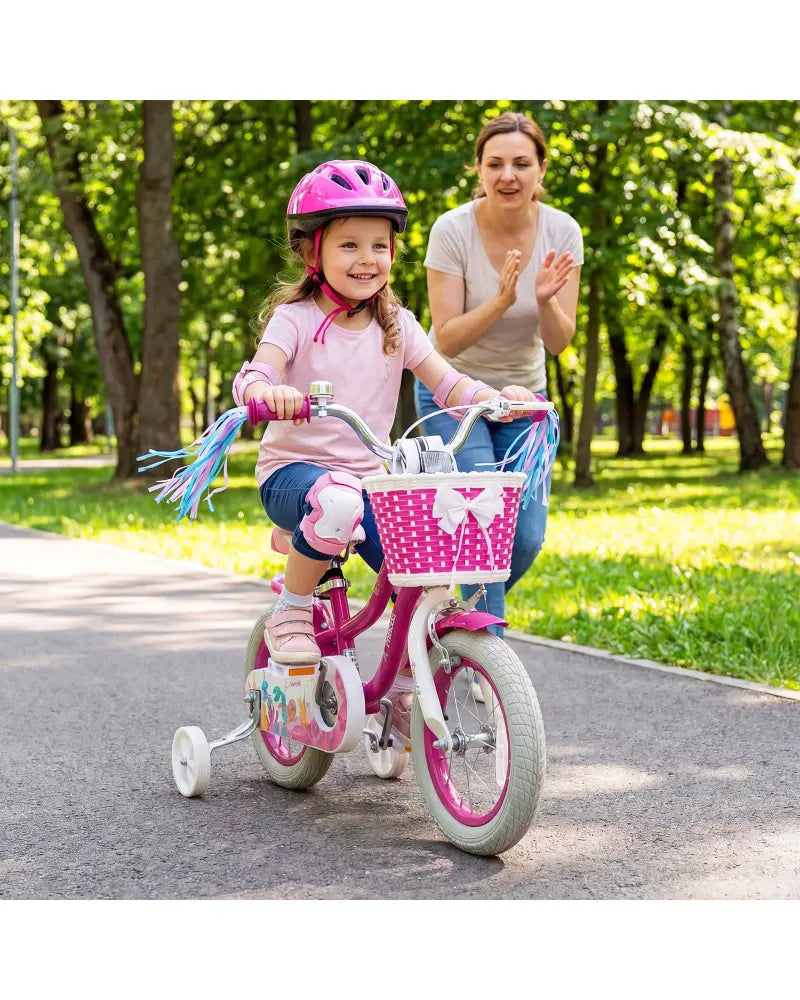 12-Inch Kids Bike Adjustable with Basket and Streamers Rose Red - Princess of the Sea Theme - Rose Red - Kids Bike