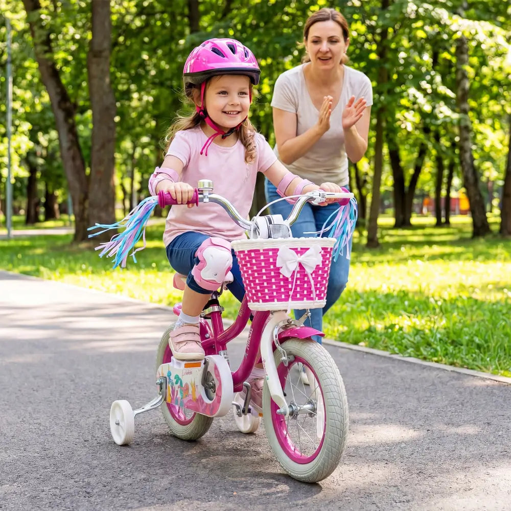 12-Inch Kids Bike Adjustable with Basket and Streamers Rose Red - Princess of the Sea Theme - Rose Red - Kids Bike