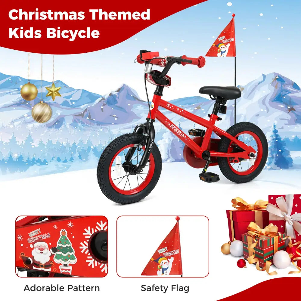 12 Inch Kids Bike Adjustable with Christmas Music & Flag for Aged 3-5 Years Old - Red - Kids Bike