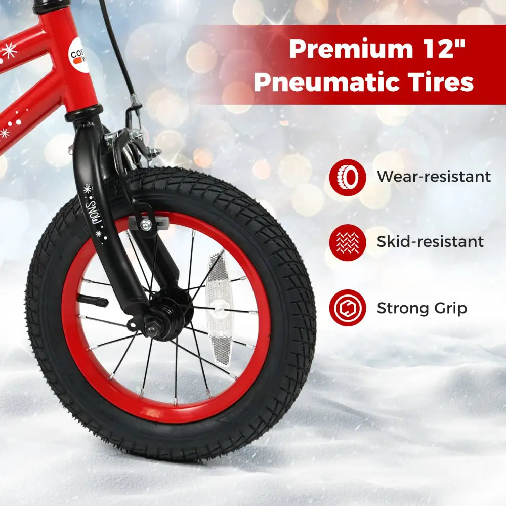 12 Inch Kids Bike Adjustable with Christmas Music & Flag for Aged 3-5 Years Old - Red - Kids Bike