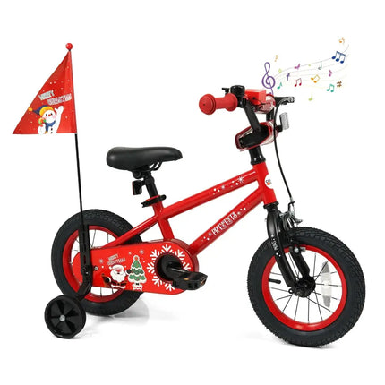 12 Inch Kids Bike Adjustable with Christmas Music & Flag for Aged 3 - 5 Years Old - Oasis Home Essentials