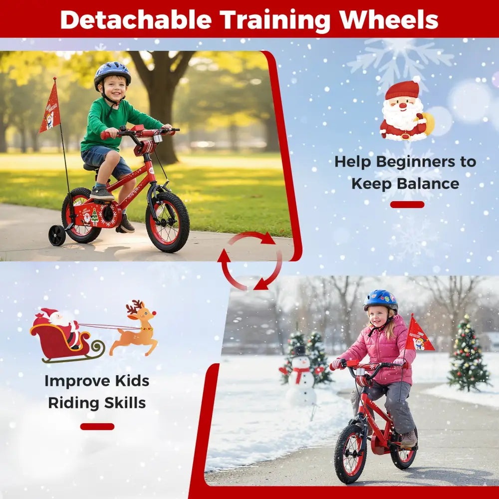 12 Inch Kids Bike Adjustable with Christmas Music & Flag for Aged 3-5 Years Old - Red - Kids Bike