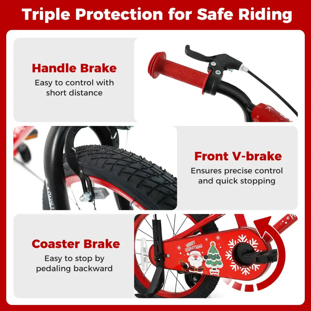 12 Inch Kids Bike Adjustable with Christmas Music & Flag for Aged 3-5 Years Old - Red - Kids Bike