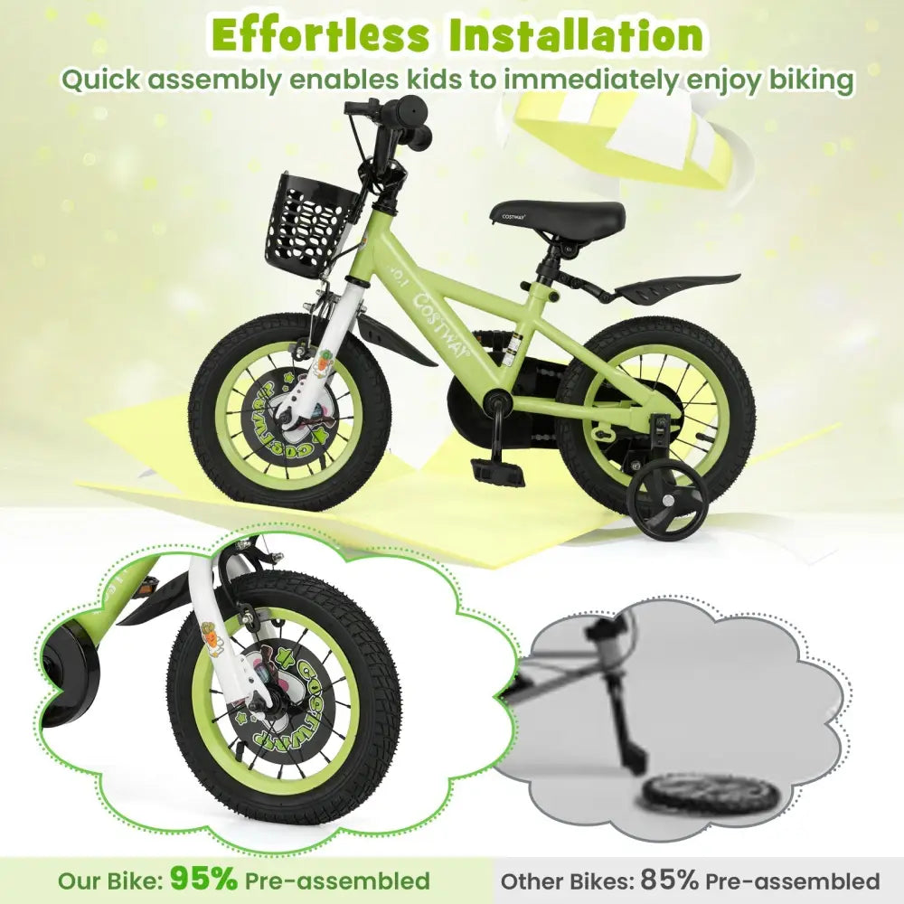 12 Inch Kids Bike Adjustable with Detachable Training Wheels for 3 - 4 Years Old - 12 inches - Oasis Home Essentials