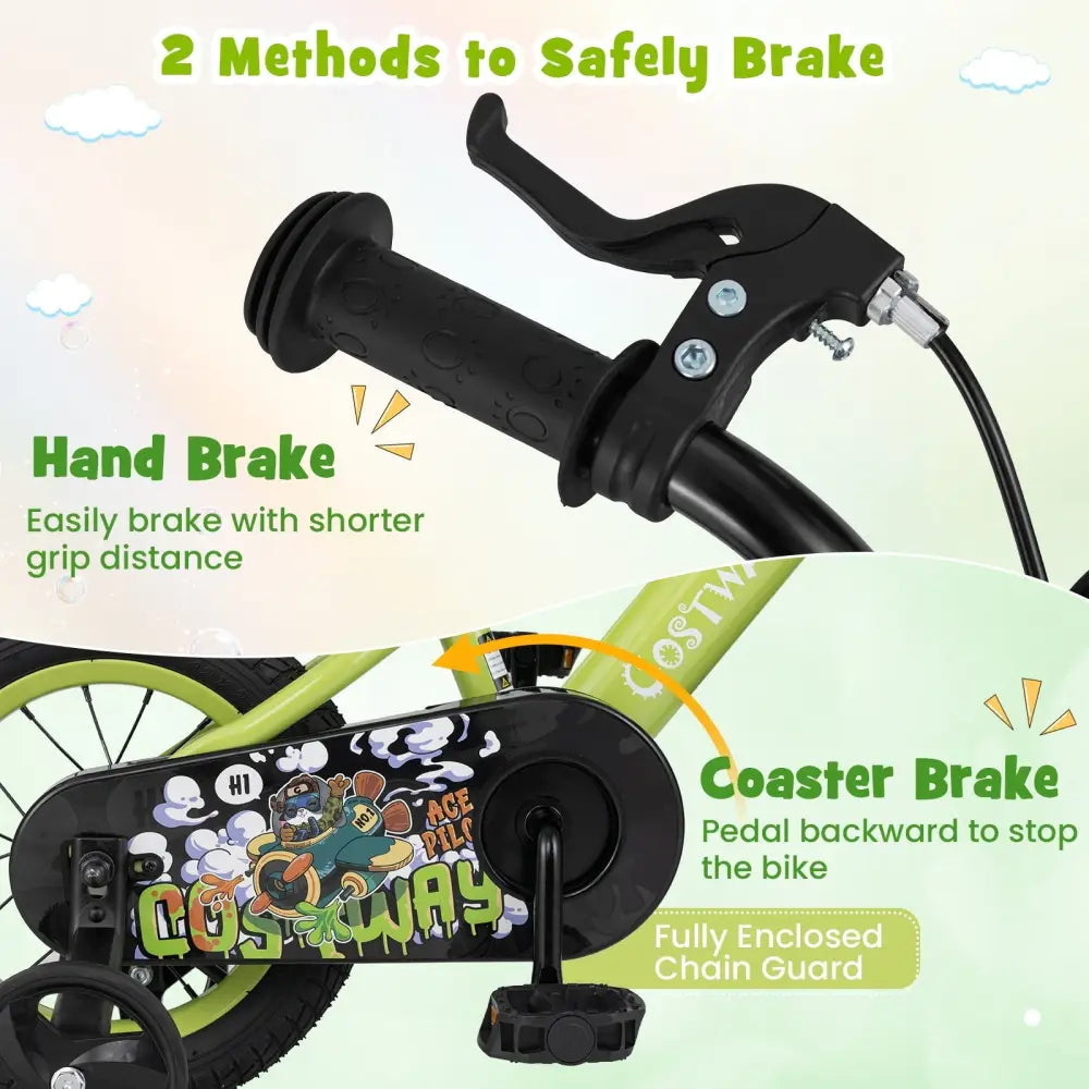 12 Inch Kids Bike Adjustable with Detachable Training Wheels for 3 - 4 Years Old - 12 inches - Oasis Home Essentials