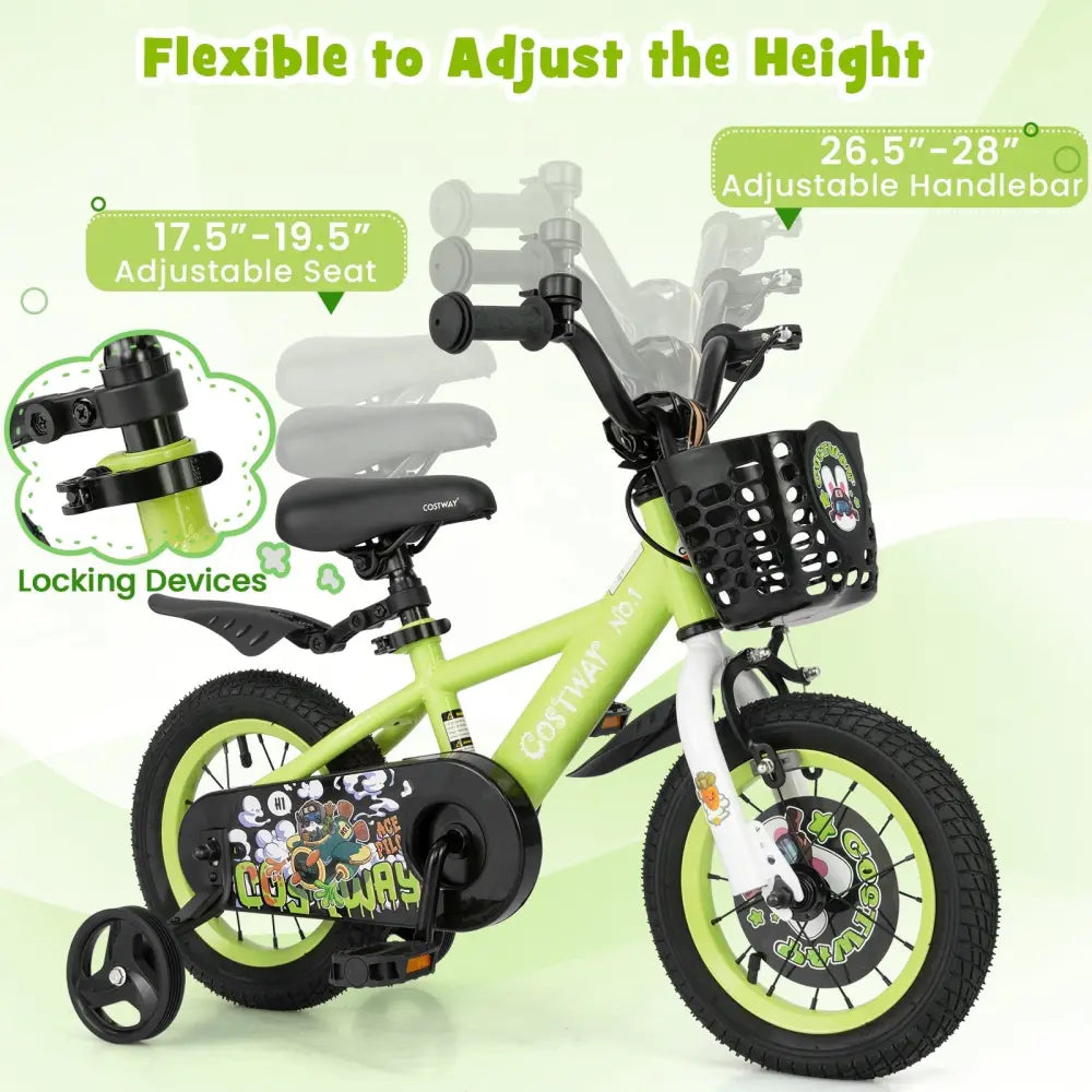 12 Inch Kids Bike Adjustable with Detachable Training Wheels for 3 - 4 Years Old - 12 inches - Oasis Home Essentials