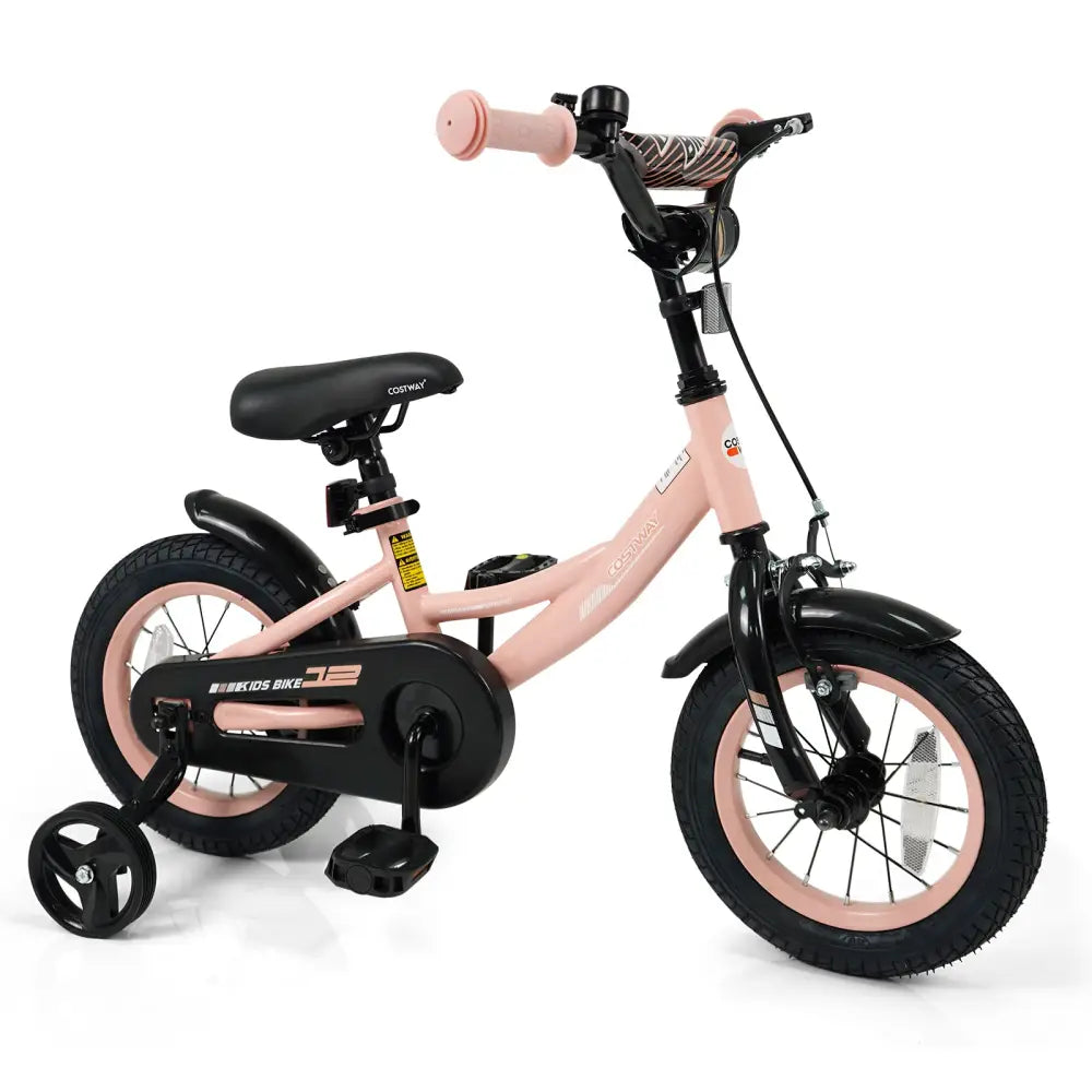 12 Inch Kids Bike Adjustable with Removable Training Wheels Pink for 3-8 Years Old - Pink - Kids Bike