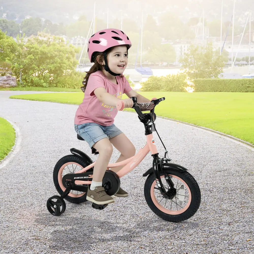 12 Inch Kids Bike Adjustable with Removable Training Wheels Pink for 3-8 Years Old - Pink - Kids Bike