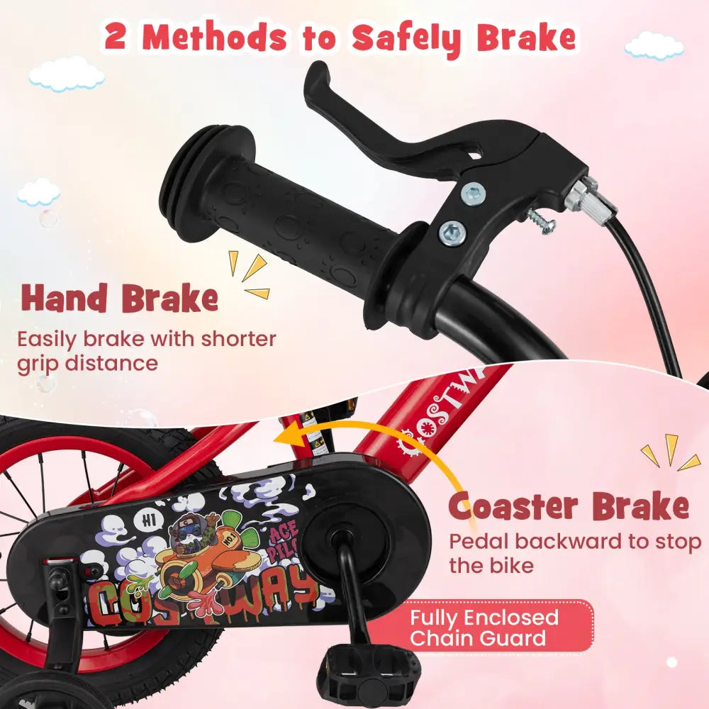 12 Inch Kids Bike Adjustable with Storage Basket and Double Brake for 3-4 Years Old-12 inches - Red - Kids Bike