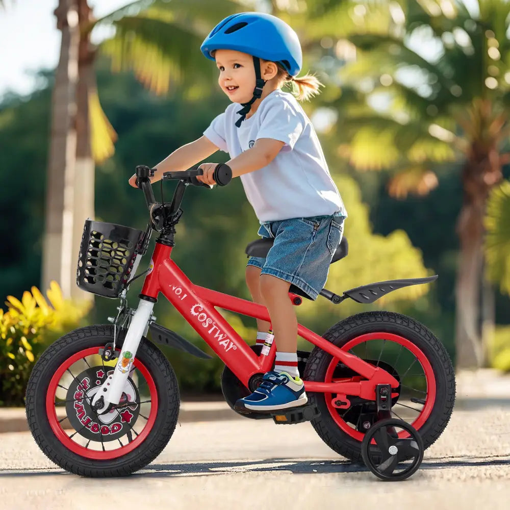 12 Inch Kids Bike Adjustable with Storage Basket and Double Brake for 3-4 Years Old-12 inches - Red - Kids Bike