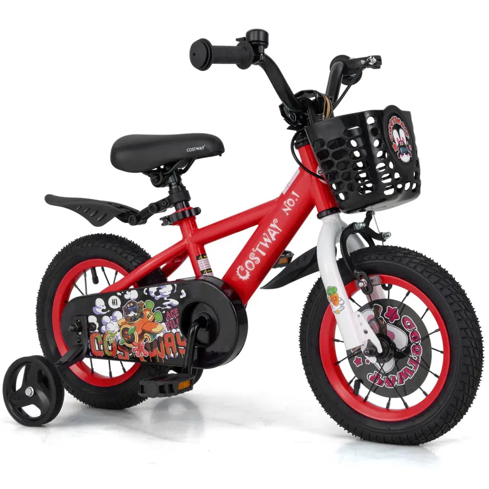 12 Inch Kids Bike Adjustable with Storage Basket and Double Brake for 3-4 Years Old-12 inches - Red - Kids Bike