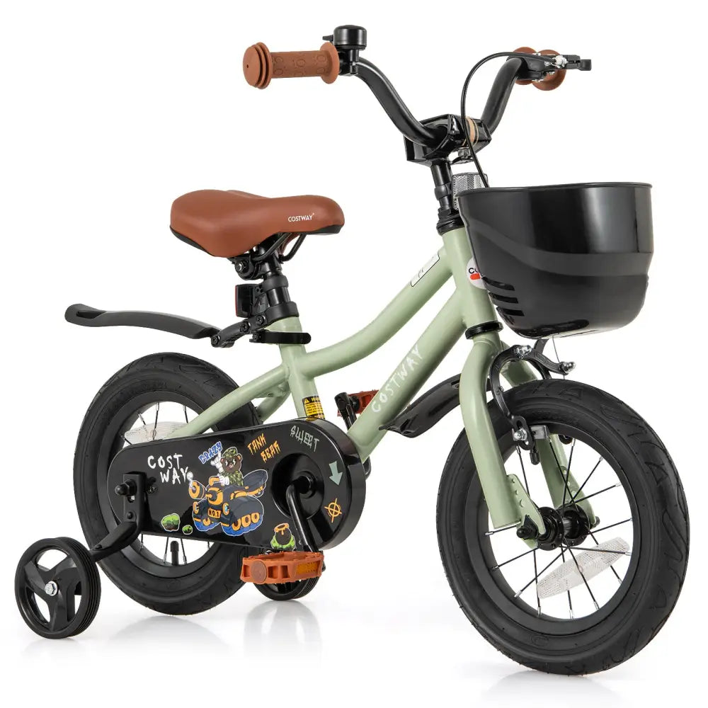 12-Inch Kids Bike Adjustable with Training Wheels for 3-4 Years Old - Green - Kids Bike