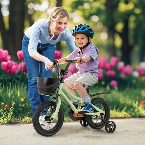 12-Inch Kids Bike Adjustable with Training Wheels for 3-4 Years Old - Green - Kids Bike