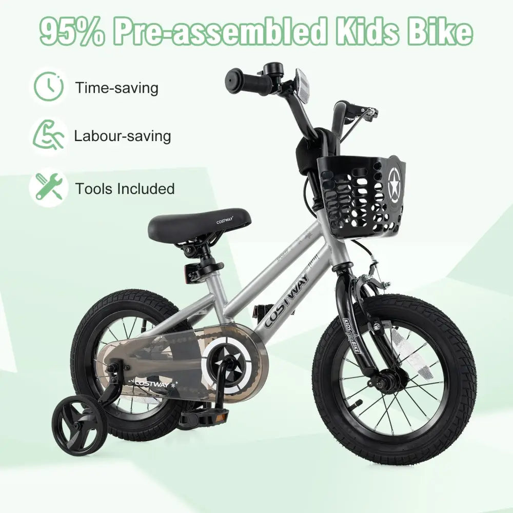 12 Inch Kids Bike Adjustable with Transparent Chain Cover for 3 - 4 Years Old - Oasis Home Essentials