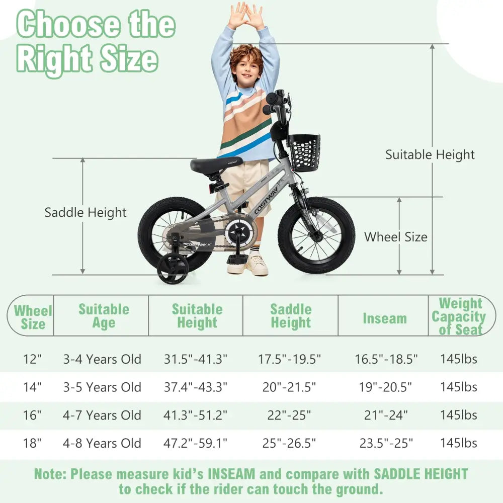 12 Inch Kids Bike Adjustable with Transparent Chain Cover for 3-4 Years Old - Silver - Kids Bike