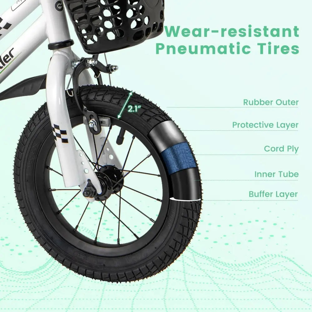 12 Inch Kids Bike Children Bicycle with Training Wheels for 3 - 4 Years Old - White - Oasis Home Essentials