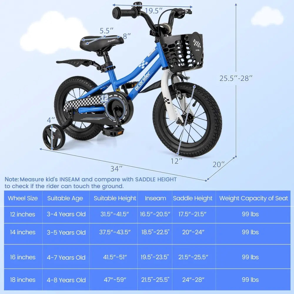 12 Inch Kids Bike Children Bicycle with Training Wheels for 3 - 4 Years Old - Navy - Oasis Home Essentials