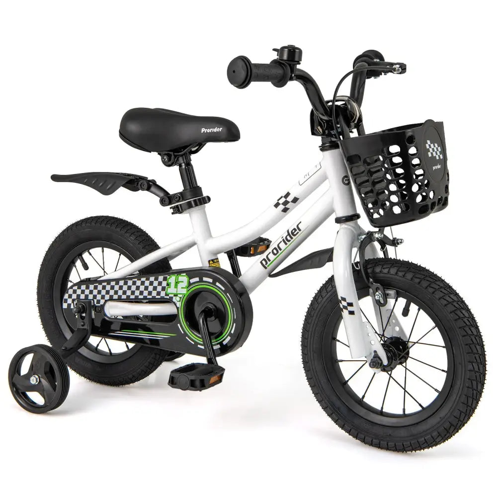 12 Inch Kids Bike Children Bicycle with Training Wheels for 3 - 4 Years Old - White - Oasis Home Essentials