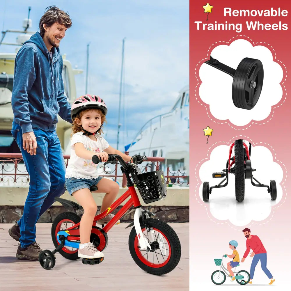 12 Inch Kids Bike Children Bicycle with Training Wheels for 3-4 Years Old-Red - Red - Kids Bike