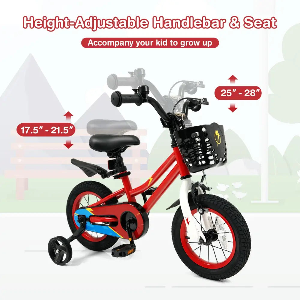 12 Inch Kids Bike Children Bicycle with Training Wheels for 3-4 Years Old-Red - Red - Kids Bike