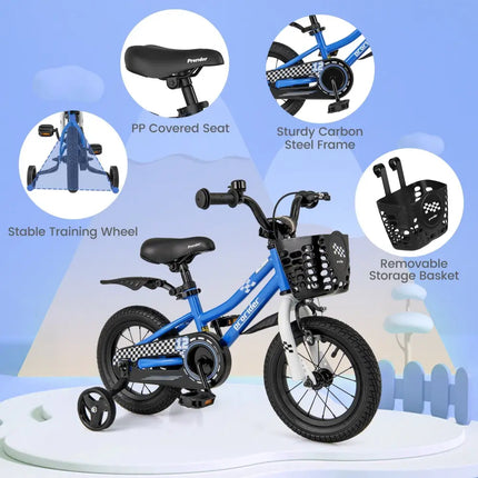 12 Inch Kids Bike Children Bicycle with Training Wheels for 3 - 4 Years Old - Navy - Oasis Home Essentials