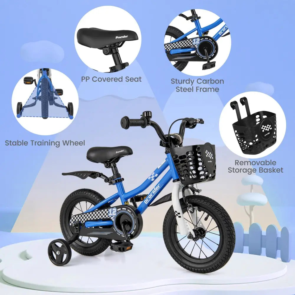 12 Inch Kids Bike Children Bicycle with Training Wheels for 3 - 4 Years Old - Navy - Oasis Home Essentials