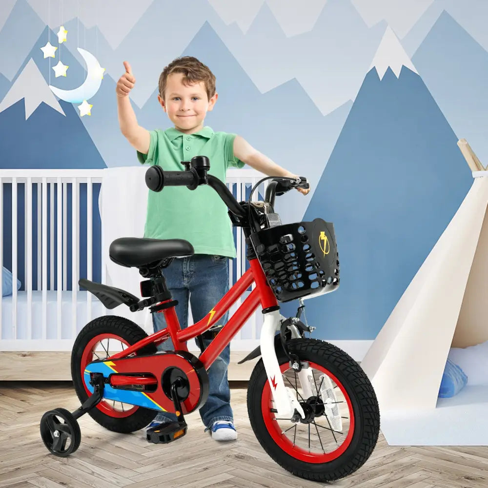 12 Inch Kids Bike Children Bicycle with Training Wheels for 3-4 Years Old-Red - Red - Kids Bike