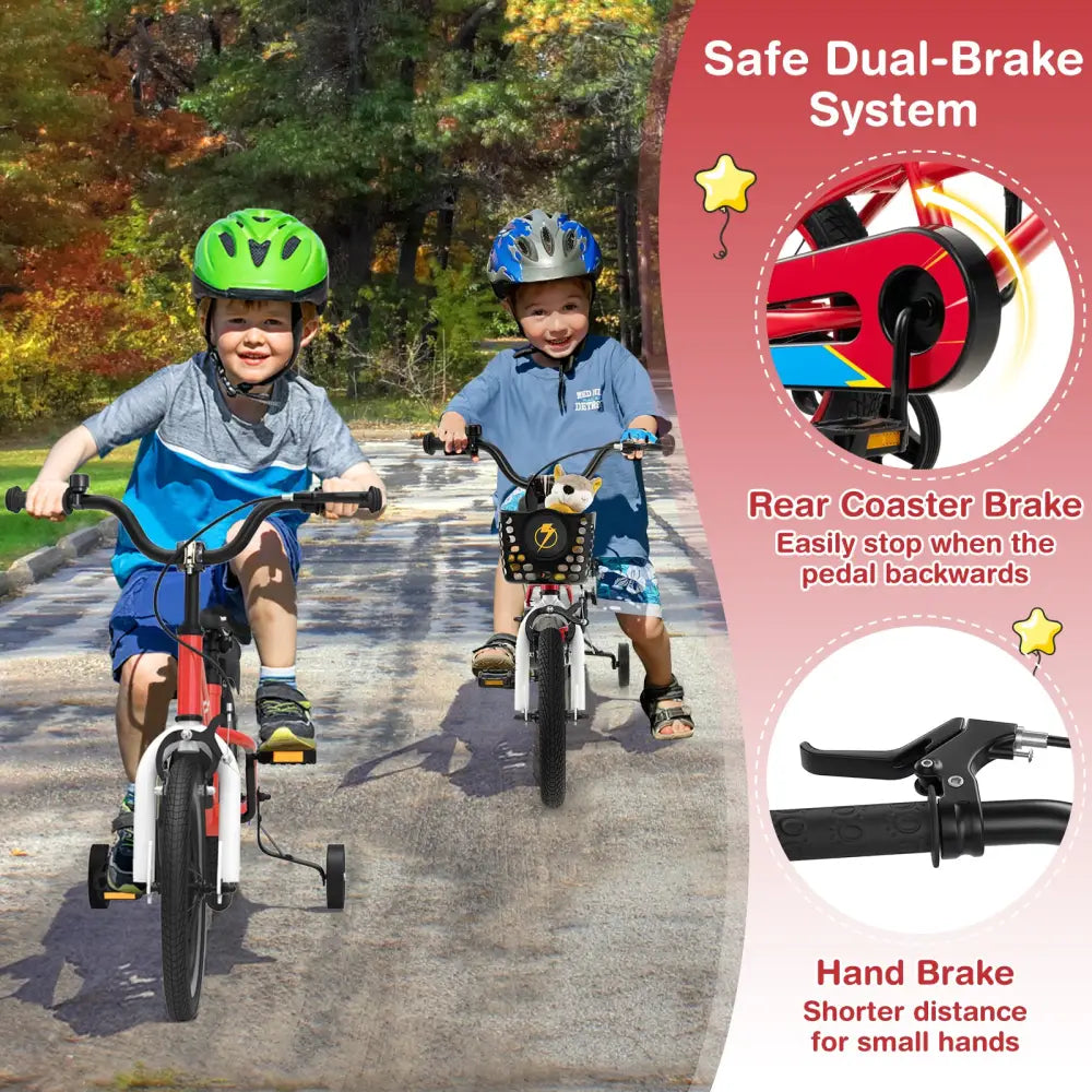 12 Inch Kids Bike Children Bicycle with Training Wheels for 3-4 Years Old-Red - Red - Kids Bike