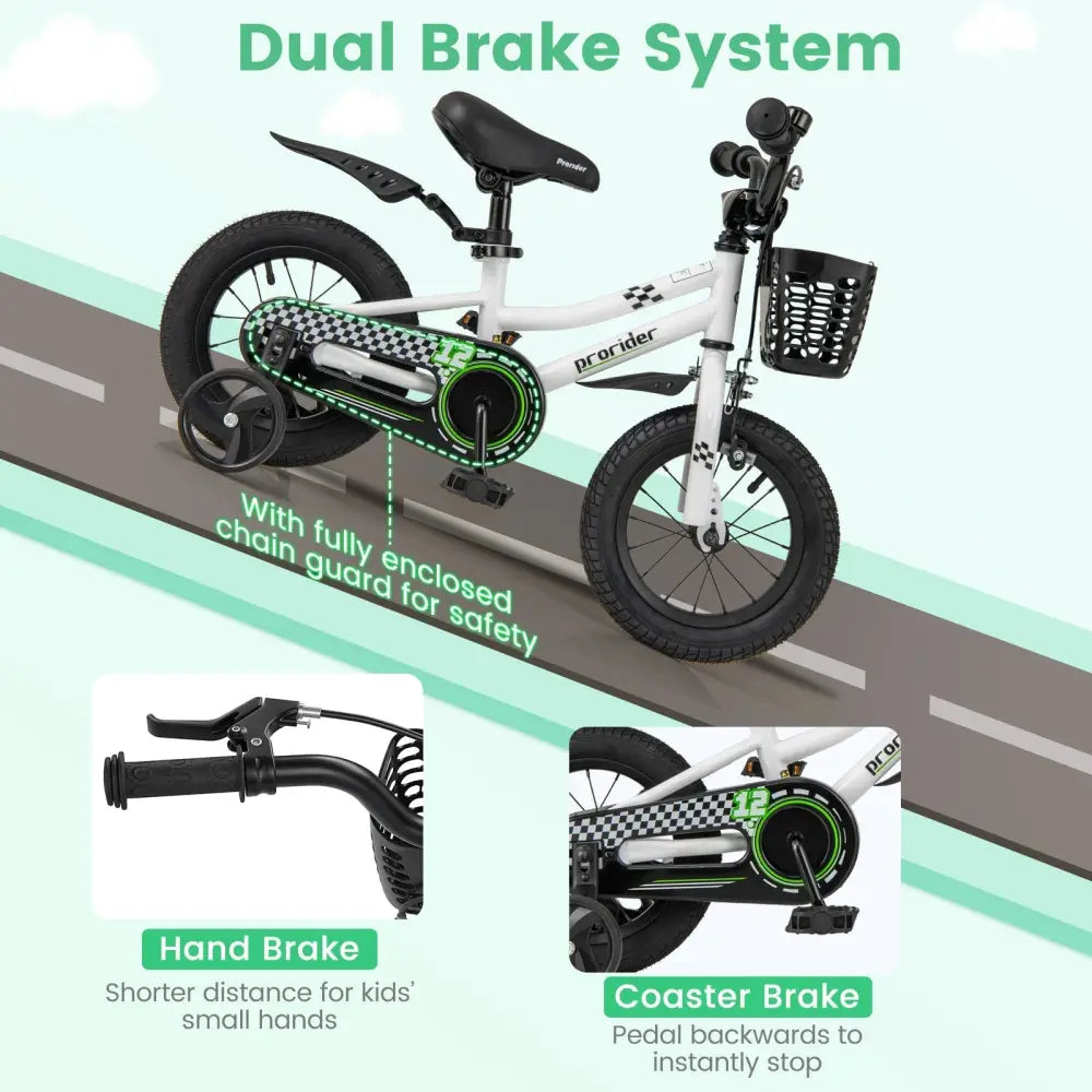 12 Inch Kids Bike Children Bicycle with Training Wheels for 3 - 4 Years Old - White - Oasis Home Essentials