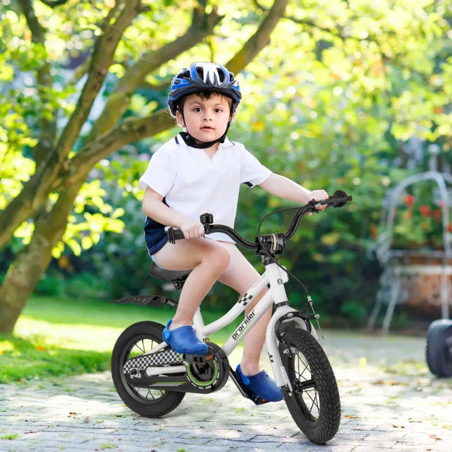 12 Inch Kids Bike Children Bicycle with Training Wheels for 3 - 4 Years Old - White - Oasis Home Essentials