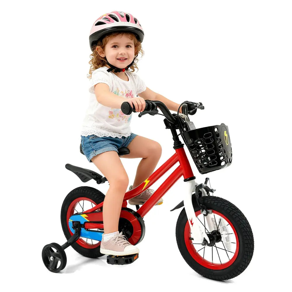 12 Inch Kids Bike Children Bicycle with Training Wheels for 3-4 Years Old-Red - Red - Kids Bike