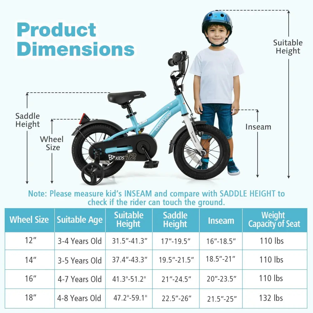 12 - Inch Kids Bike for 3 - 4 Years Old Children Bicycle with Training Wheels - Oasis Home Essentials