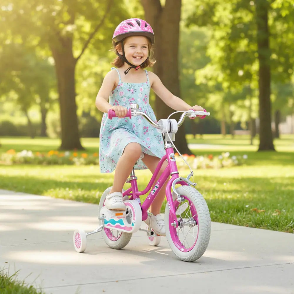 12 Inch Kids Bike for Aged 3-8 Years Old with Adjustable Handlebar Pink- Starlight Wave - Pink - Kids Bike