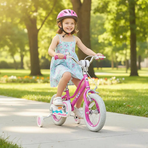 12 Inch Kids Bike for Aged 3-8 Years Old with Adjustable Handlebar Pink- Starlight Wave - Pink - Kids Bike