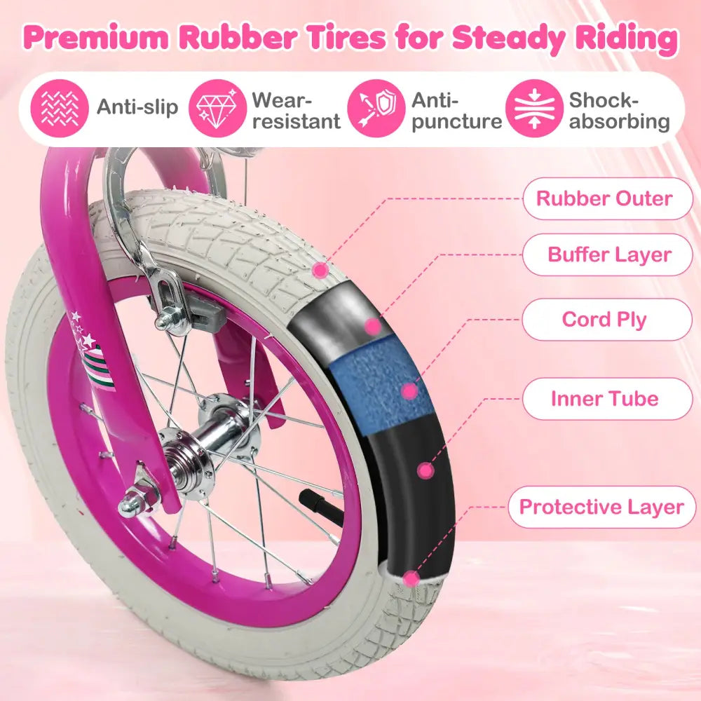 12 Inch Kids Bike for Aged 3-8 Years Old with Adjustable Handlebar Pink- Starlight Wave - Pink - Kids Bike