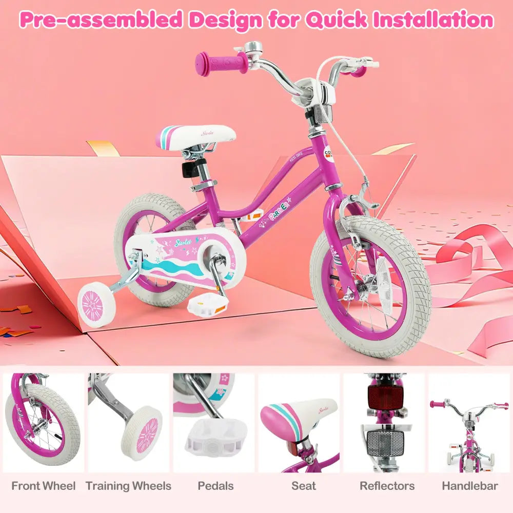12 Inch Kids Bike for Aged 3-8 Years Old with Adjustable Handlebar Pink- Starlight Wave - Pink - Kids Bike