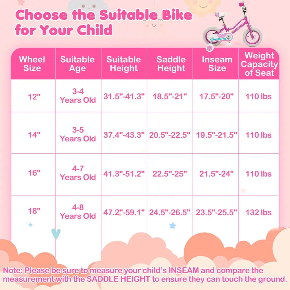 12 Inch Kids Bike for Aged 3-8 Years Old with Adjustable Handlebar Pink- Starlight Wave - Pink - Kids Bike