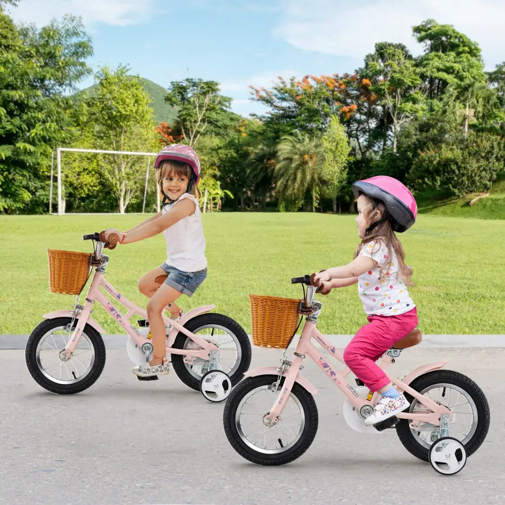 12 Inch Kids Bike Retro Bicycle with Adjustable Height and Basket for Ages 3-8 Years Old - Pink - Kids Bike