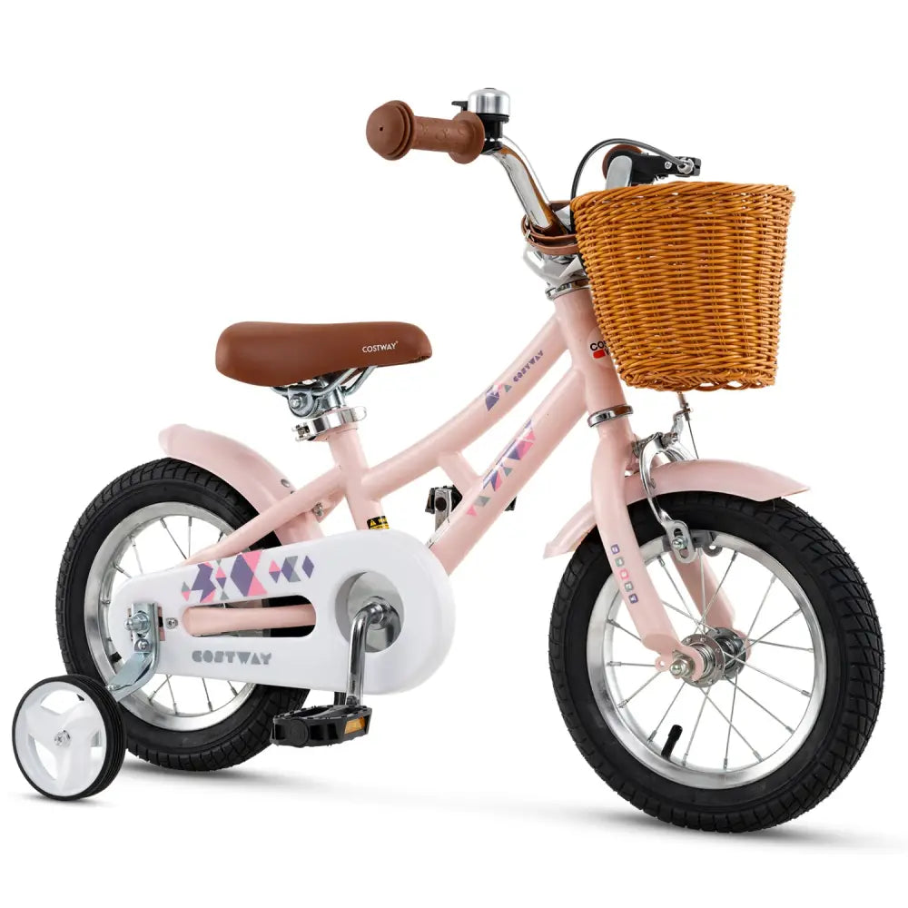 12 Inch Kids Bike Retro Bicycle with Adjustable Height and Basket for Ages 3-8 Years Old - Pink - Kids Bike