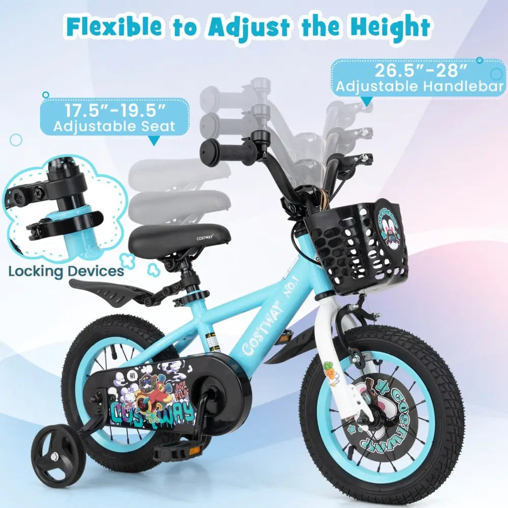 12 Inch Kids Bike with Adjustable Handlebar and Saddle for 3 - 4 Years Old - 12 inches - Oasis Home Essentials
