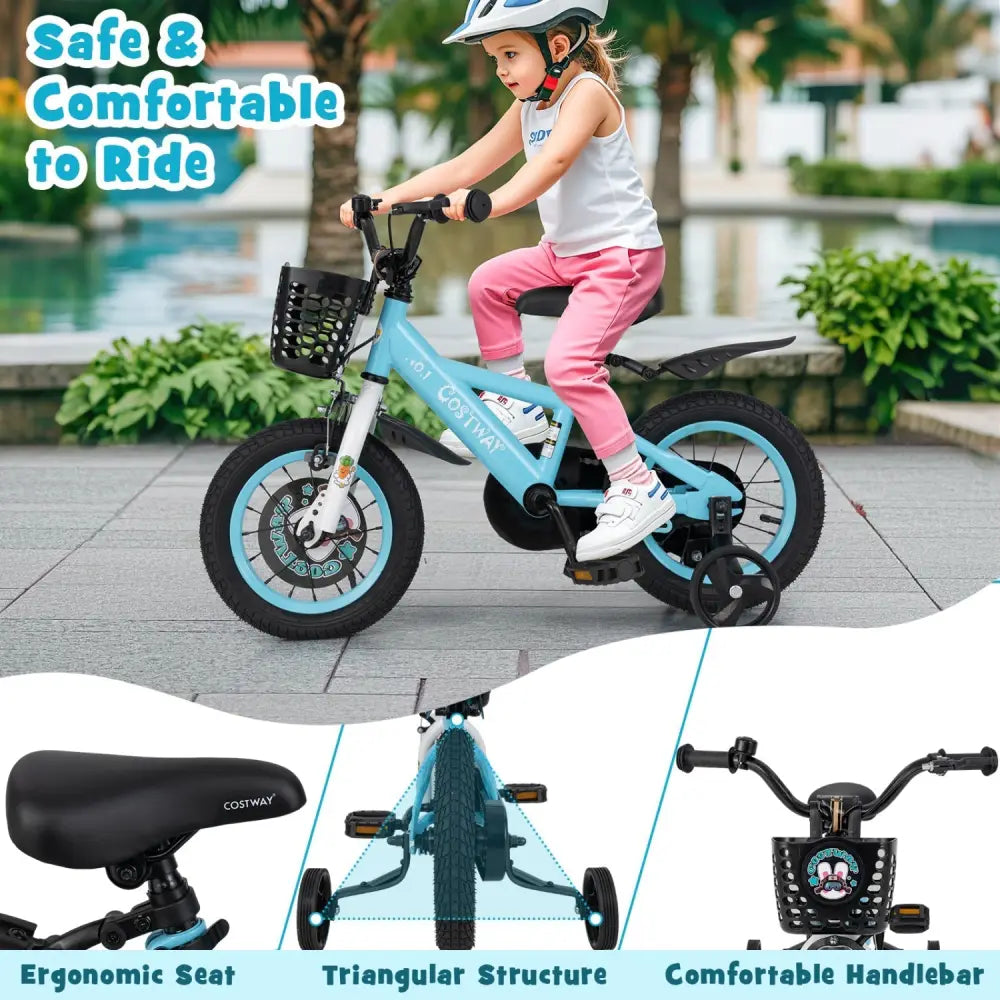 12 Inch Kids Bike with Adjustable Handlebar and Saddle for 3 - 4 Years Old - 12 inches - Oasis Home Essentials