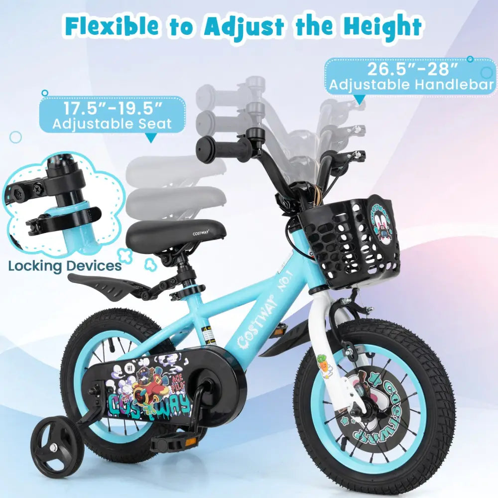 12 Inch Kids Bike with Adjustable Handlebar and Saddle for 3-4 Years Old-12 inches - Blue - Kids Bike