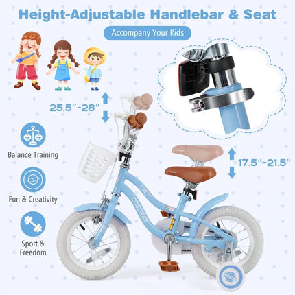 12 Inch Kids Bike with Adjustable Handlebar and Seat for 3 - 4 Year Old - Oasis Home Essentials